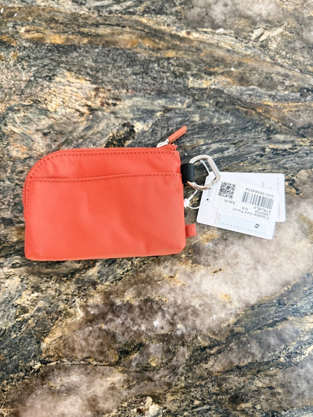 NWT Lululemon Clippable Card Pouch Orange Zip Wallet Keychain Clip Travel - Picture 6 of 15